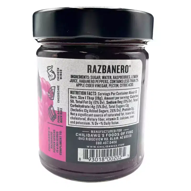 Chili Dawg's Foods of Fire 9 oz Gluen Free Razbanero Pepper Spread - Pack of 2