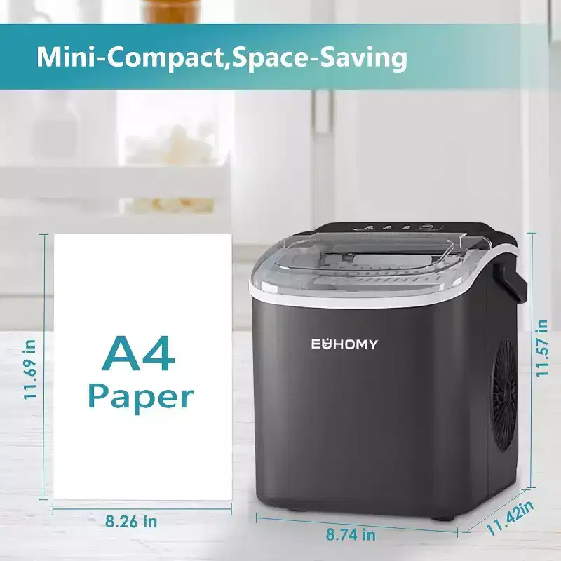 EUHOMY 26 Lbs. Countertop Bullet Ice Maker, Black