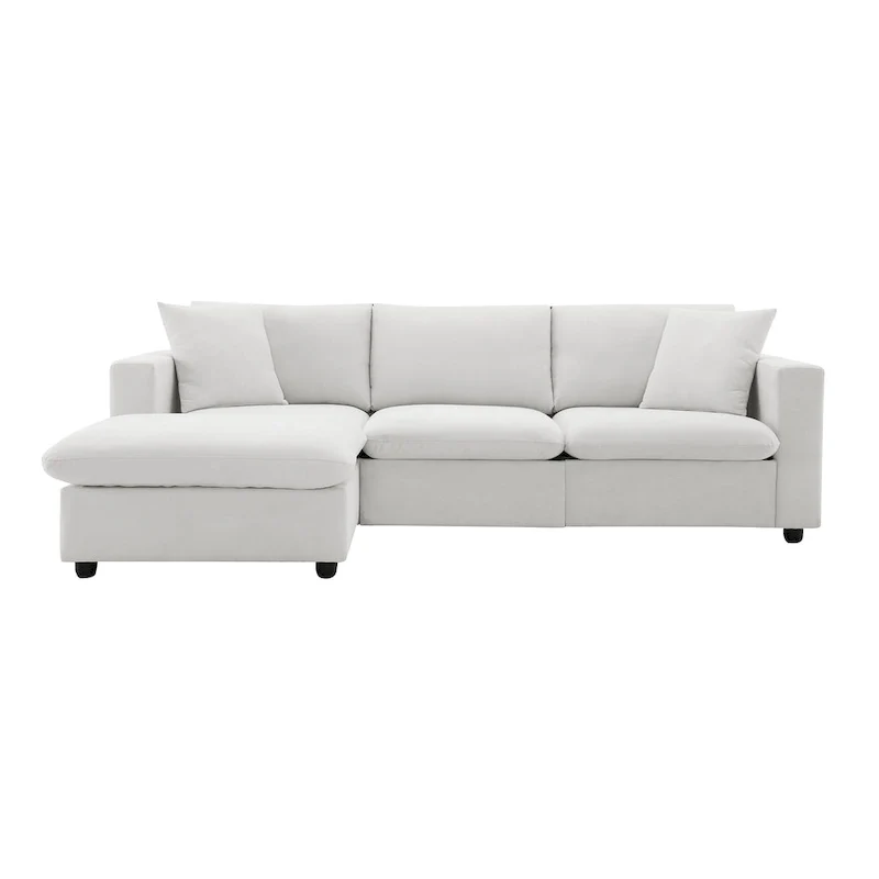 White L-Shaped Sectional Sofa with Ottoman, Seats 5