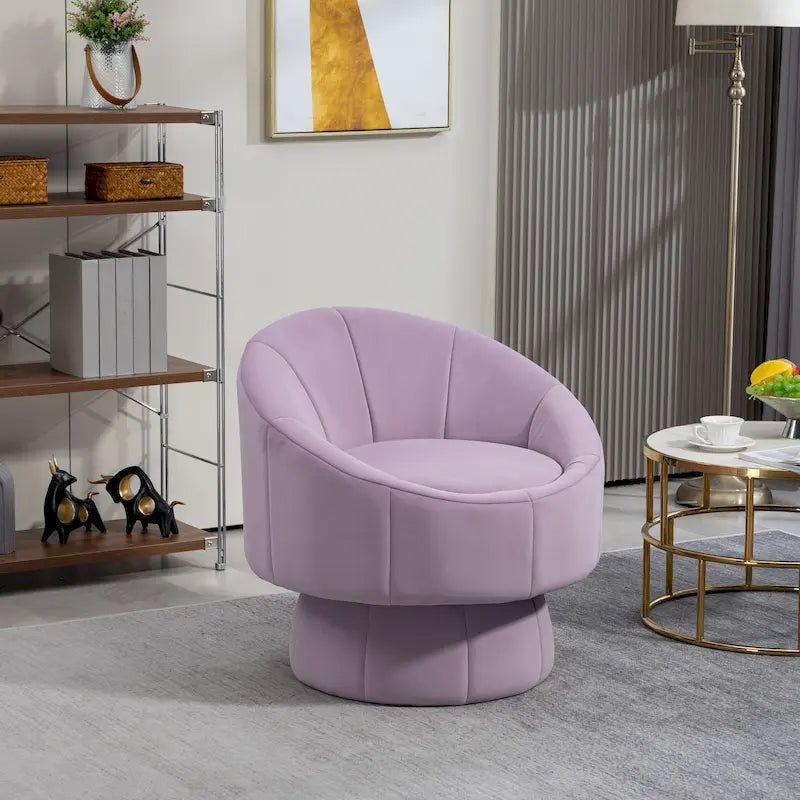 360° Swivel Accent Chair – Dark Yellow / Purple / Beige, Velvet, Wood Frame, Seats 1