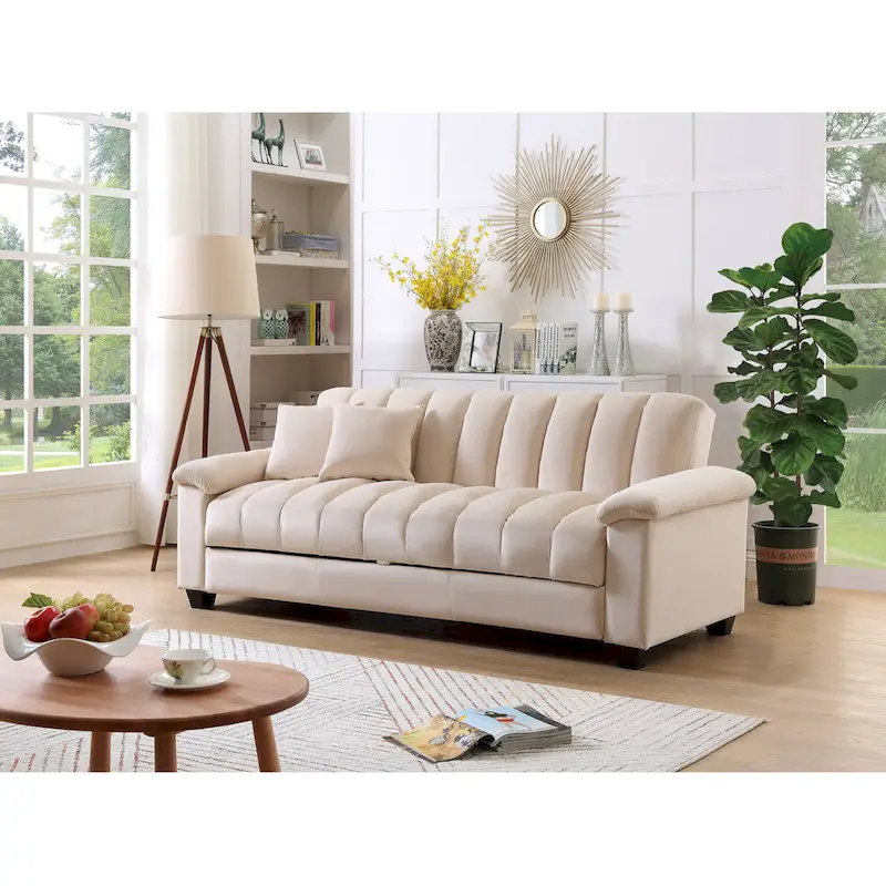 83 Comfortable Velvet Storage Sleeper Convertible Sofa Bed.