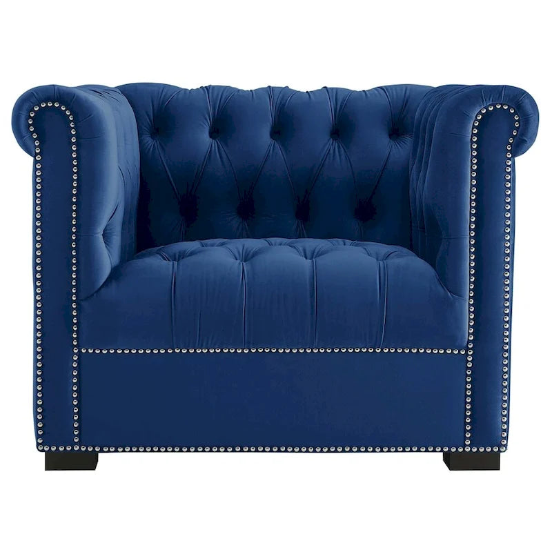 Chesterfield Armchair – Midnight Blue / Aqua / Grey / Ivory, Performance Velvet, Button Tufted, Seats 1