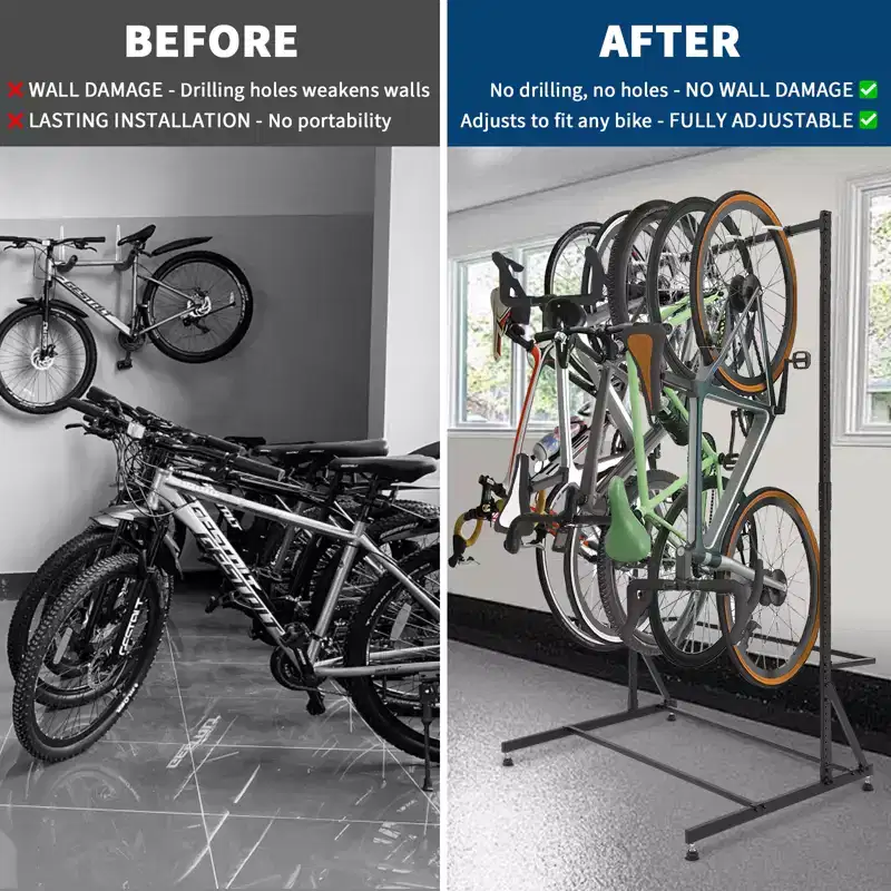 Freestanding 5-Bike Storage Rack with 300 Lbs Heavy Duty Capacity, Sturdy Organizer for Safe and Stable Bike Holding for Front Yards, Backyards