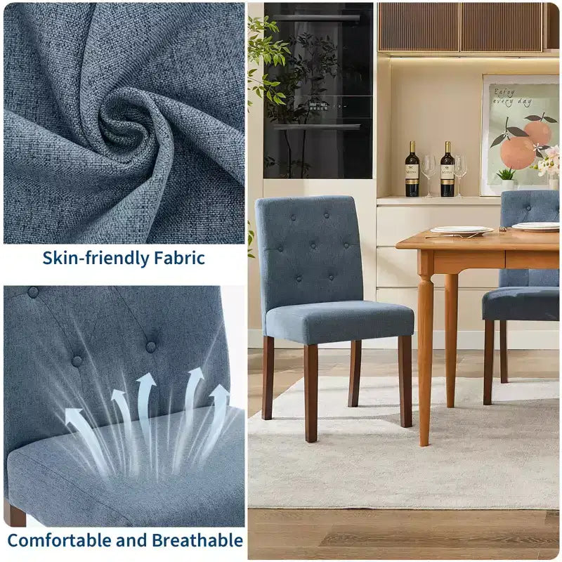 Parsons Button Tufted Dining Chairs Set of 6 / 4 - Upholstered Fabric Kitchen Chairs with Wood Legs & Padded Seats - Living Room Kitchen Furniture