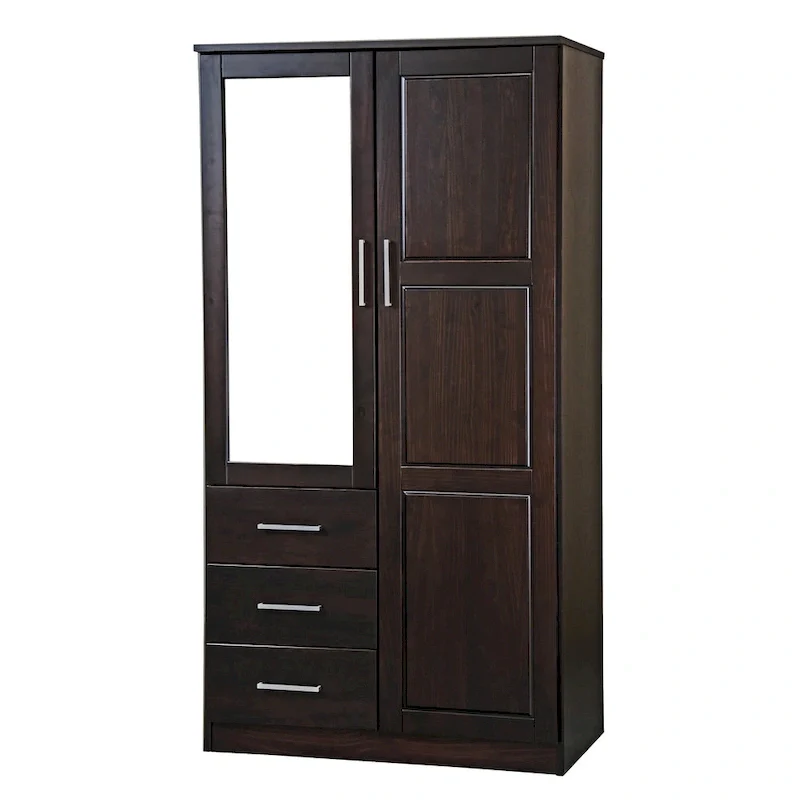 100% Solid Wood Metro Wardrobe Armoire – Solid Wood or Mirrored Doors, Multiple Finishes