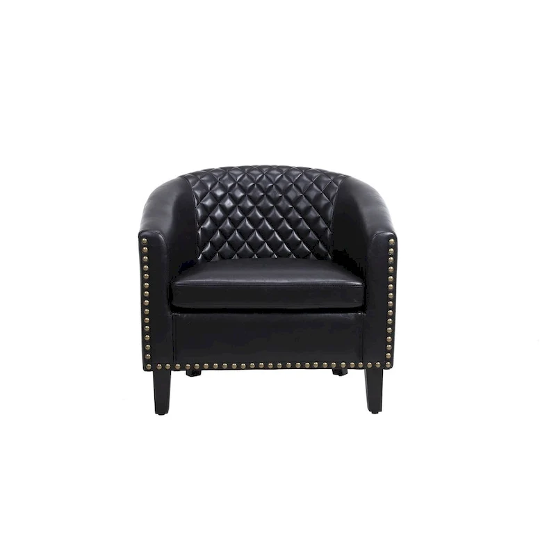 Accent Barrel chair living room chair with nailheads and solid wood legs