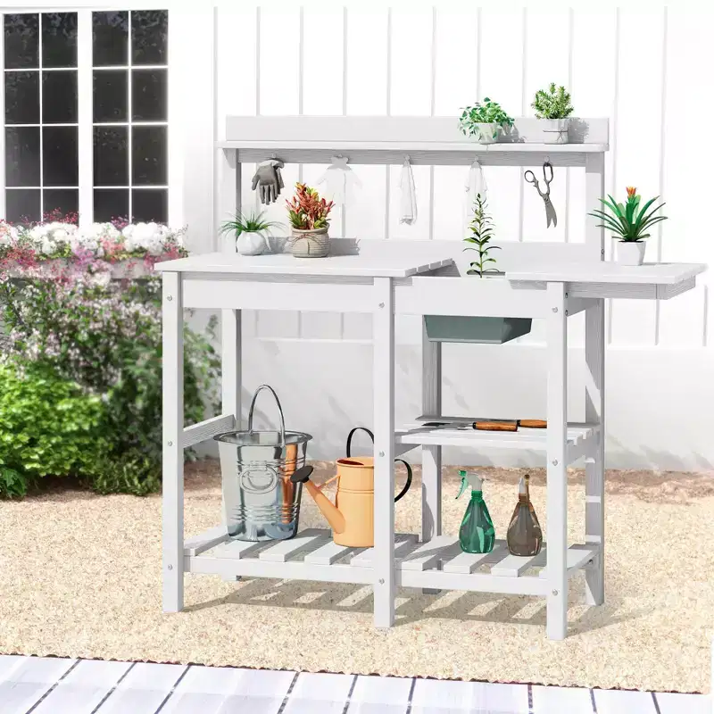 Hyleory HDPE Weather-Resistant Potting Bench Table with Storage Shelf