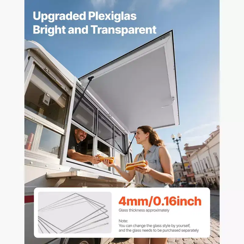 VEVOR Concession Window 60x36 in, Aluminum Alloy Service Window for Food Truck, Up to 85 Degrees Stand Serving Window with 6 Sliding Windows, White