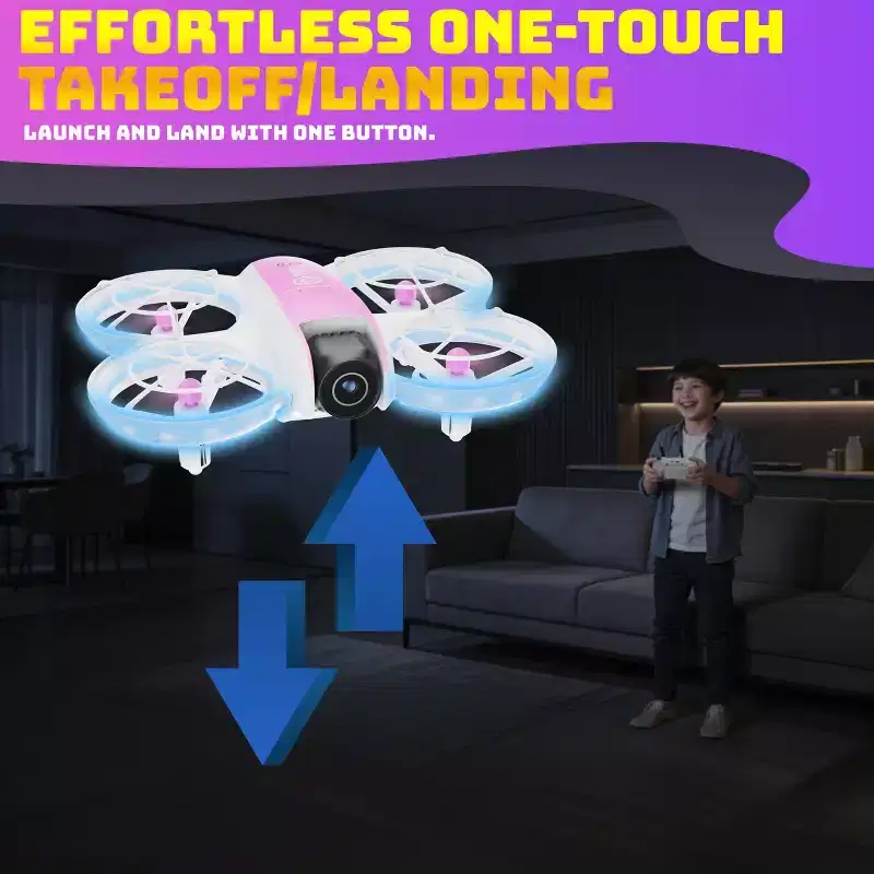 Contixo F15 Astro Kids Drone, HD Camera, 2.4 Screen Remote, Auto Hover, 2 Batteries, RGB Light 3D Flip Drones Toys Gift for Boys Girls- Pink