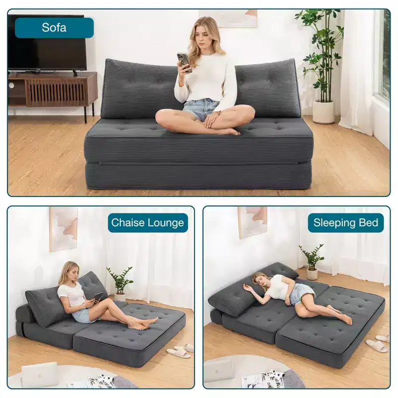 WARMOUNTS Foldable Sofa Bed with Adjustable Backrest, Convertible Queen Size Sleeper Sofa for Living Room & Office