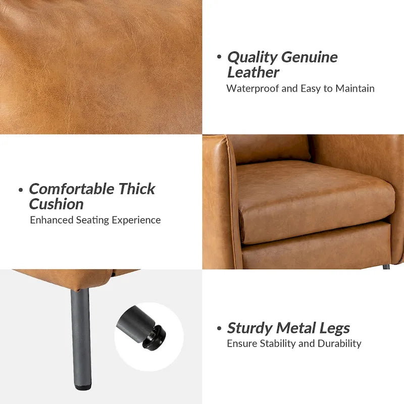 Modern Accent Chair – Black / Brown / Grey / Camel / Navy / Beige, Vegan Leather, Metal Legs, Seats 1