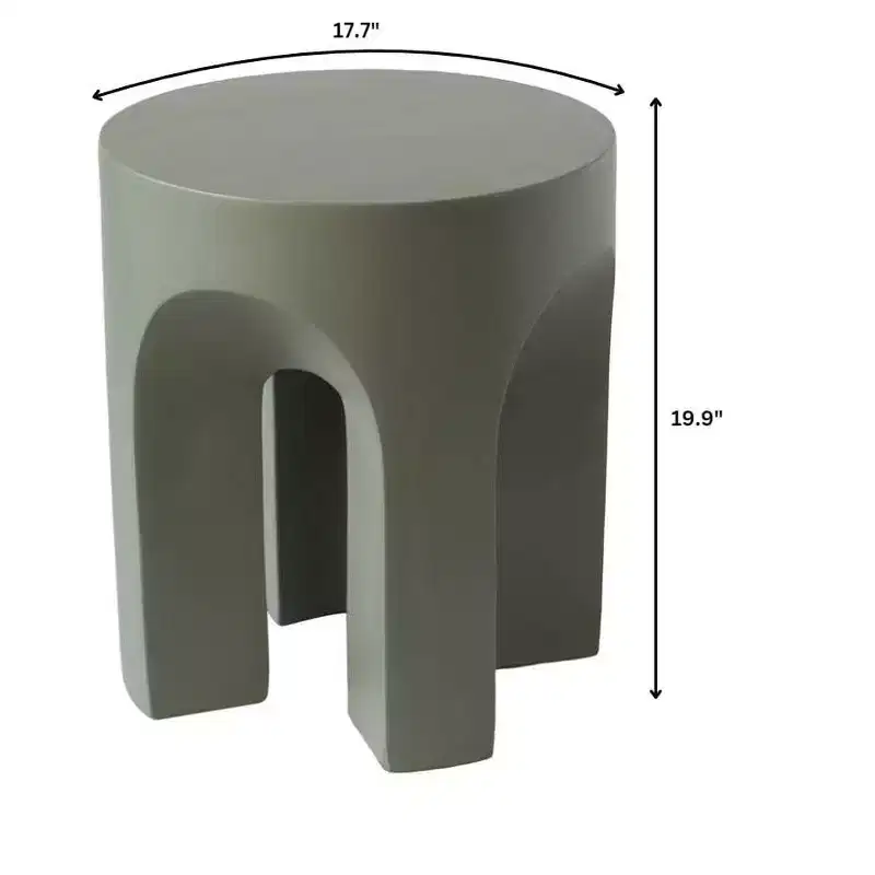 LeisureMod Crus 18 Sculptural Fiberstone End Table - Round Vaulted Base Side Table
