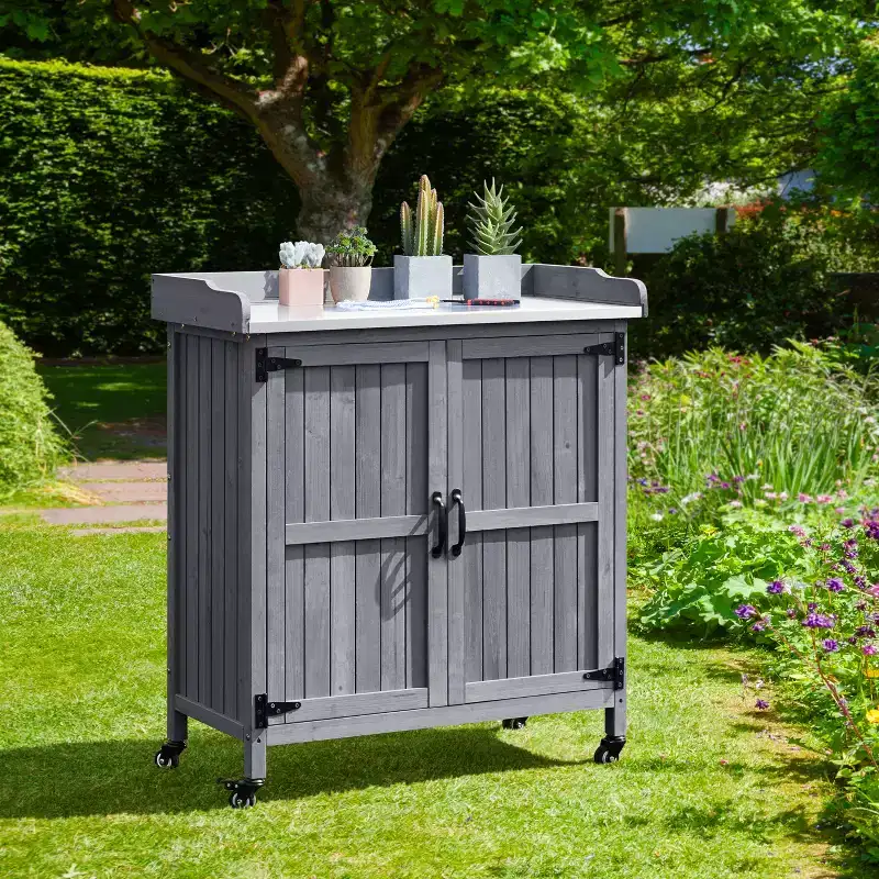 Yaheetech Outdoor Garden Potting Bench Table with Cabinet