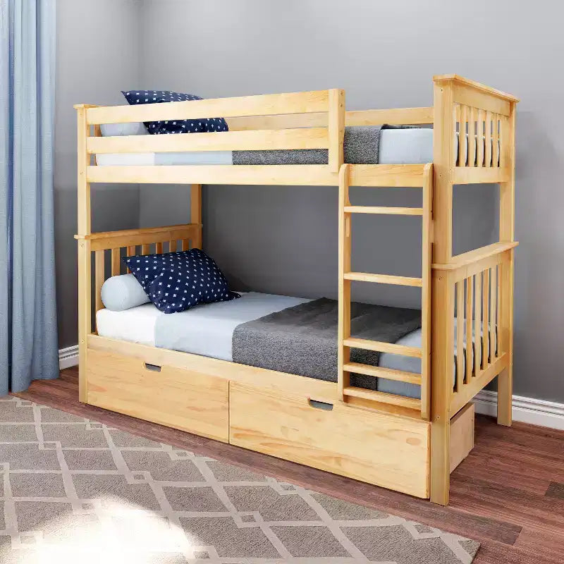 Solid Wood Twin over Twin Bunk Bed for Kids with Underbed Storage Drawers