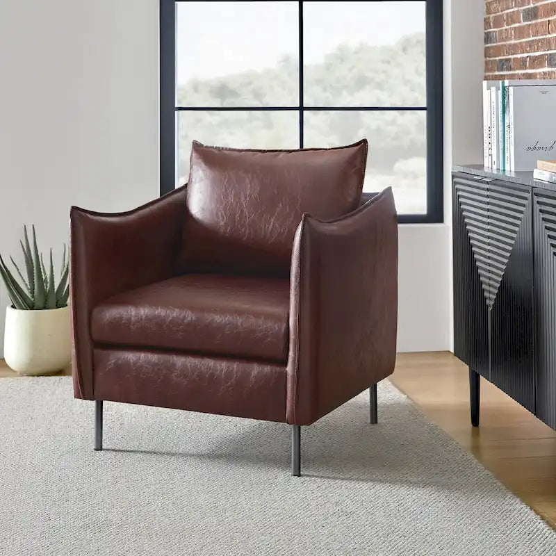 Modern Accent Chair – Black / Brown / Grey / Camel / Navy / Beige, Vegan Leather, Metal Legs, Seats 1