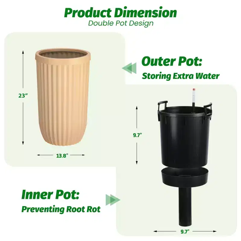 Flower Pot Set, Outdoor Automatic Watering Flower Pots with Water Level Monitor, Suitable for Indoor Plants, Terraces, Porches, Gardens