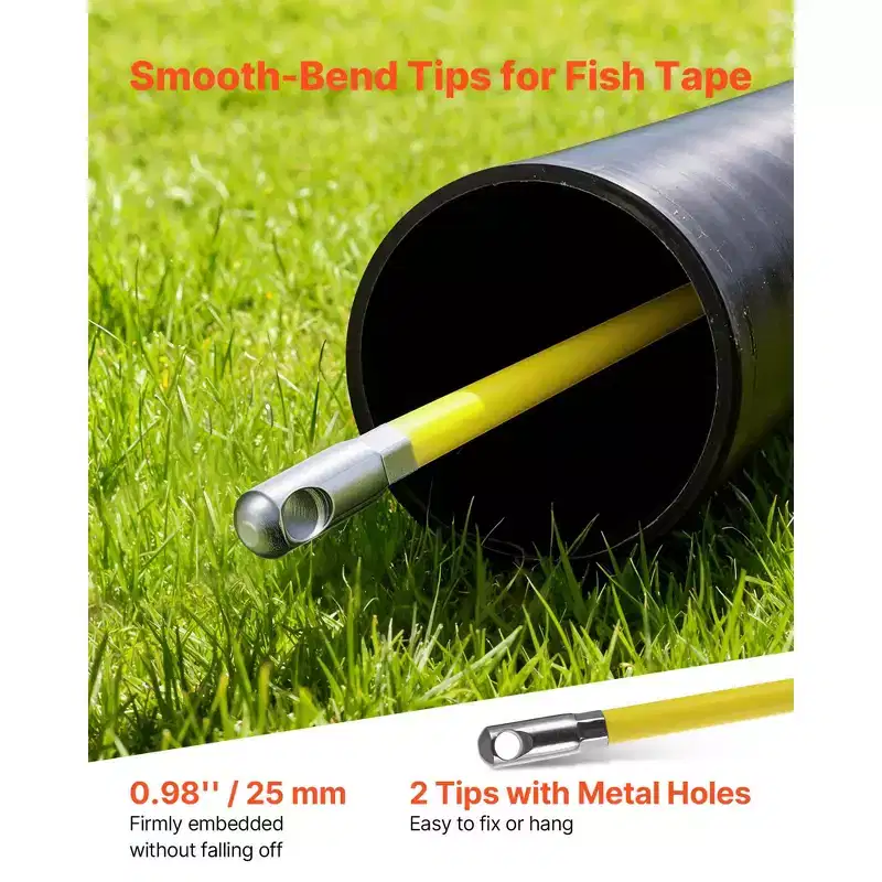 VEVOR Fish Tape Fiberglass, 500FT 6.3MM, Duct Rodder Fishtape Wire Puller with Stand, 1/4-In Cable Running Rod,Marked Every 5 Ft,Non-Conductive,Yellow