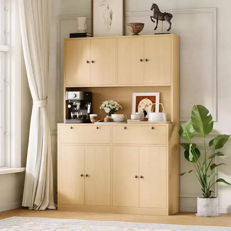 71 Tall Kitchen Pantry Storage Cabinet, Kitchen Hutch with Microwave Stand & Countertop, Large Food Pantry Cabinet with 2 Drawers and 8 Doors