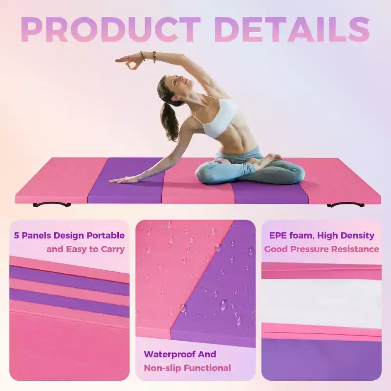 GustoWave Folding Gymnastics Mat 24''x70.8''x2'' & 24''x74.4''x1.2'' - Exercise Mats with Handles for Home Gym, Yoga, Tumbling & Kids Training