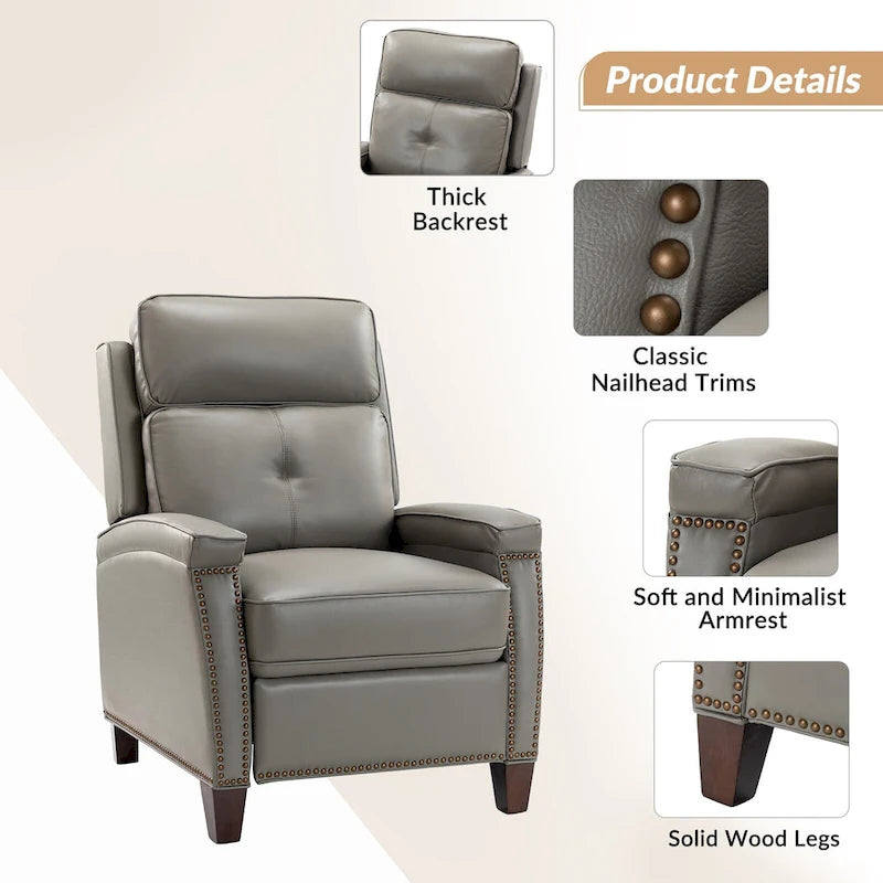 Mid-Century Modern Pushback Recliner with Nailhead Trim