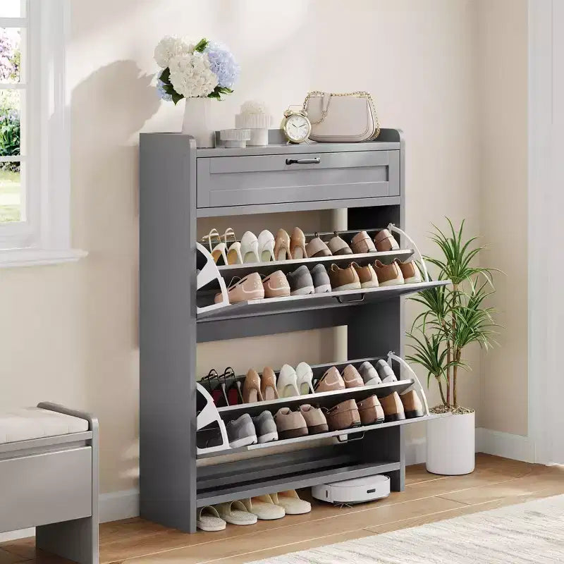 Modern Turn Drawer Shoe Cabinet, Space-Saving Storage Organizer for Entryway
