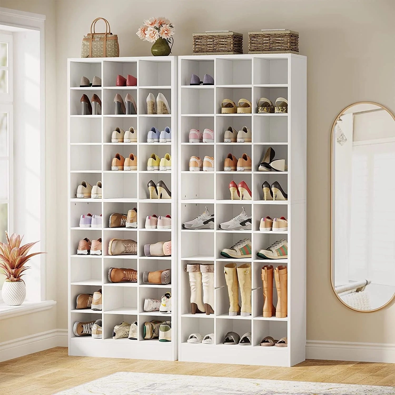 30 Pairs Tall Shoe Cabinet, 10 Tiers White Wooden Shoe Storage Rack for Closet, Entryway - 10-tier