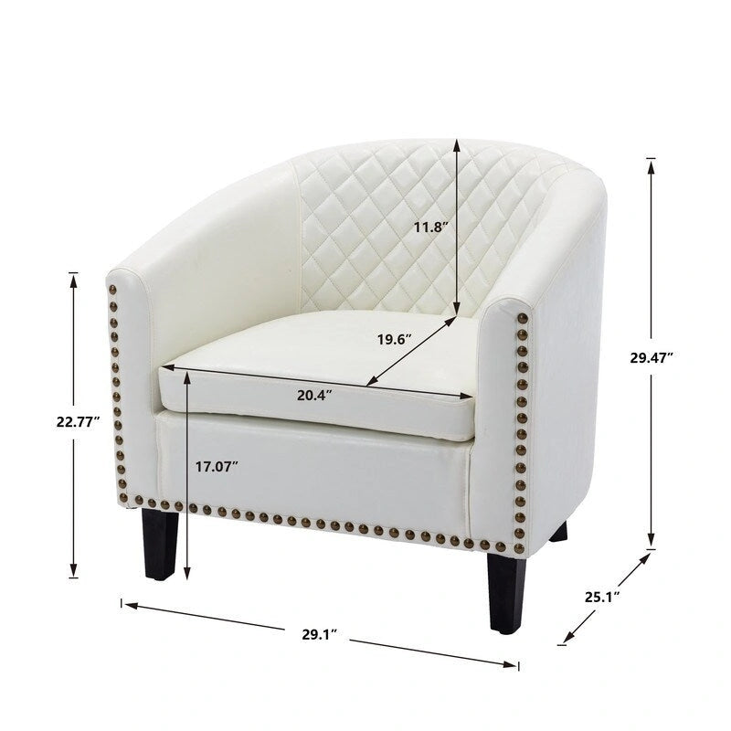 Barrel Accent Chair – Black / Brown / White, PU Leather, Nailhead Trim, Solid Wood Legs, Seats 1