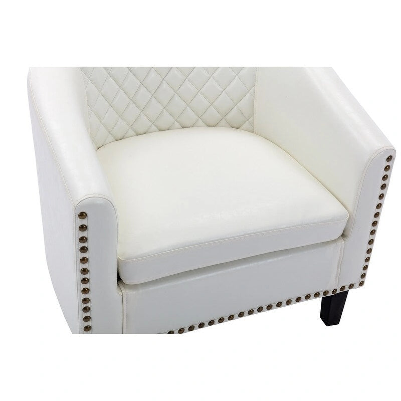 Barrel Accent Chair – Black / Brown / White, PU Leather, Nailhead Trim, Solid Wood Legs, Seats 1
