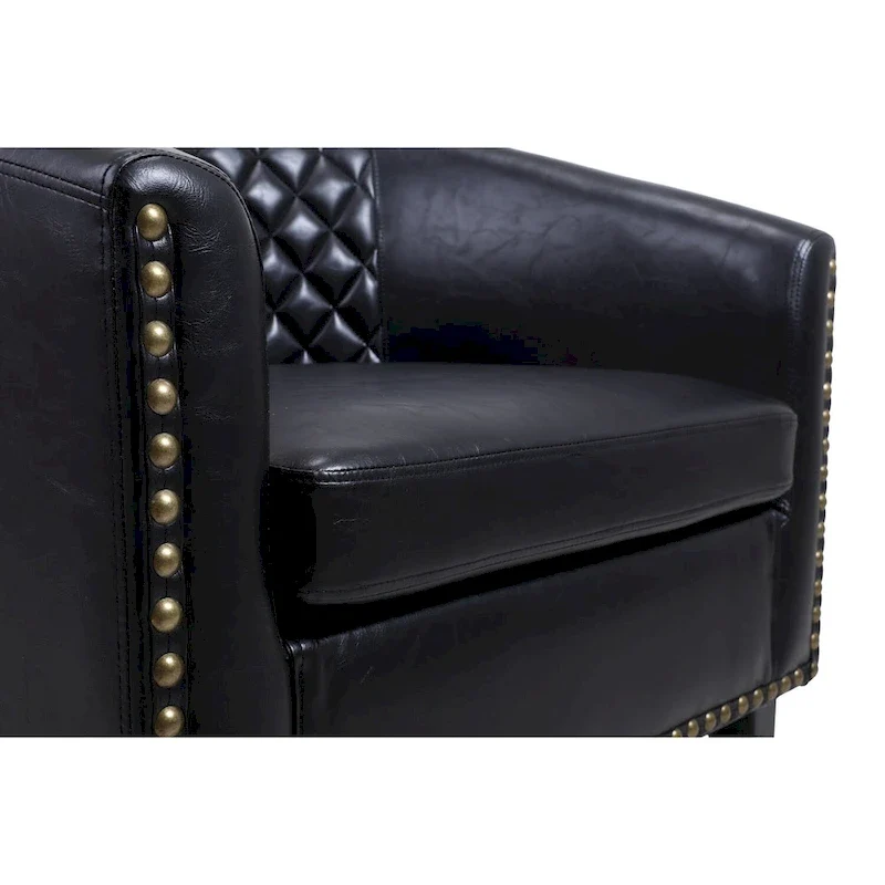 Accent Barrel chair living room chair with nailheads and solid wood legs