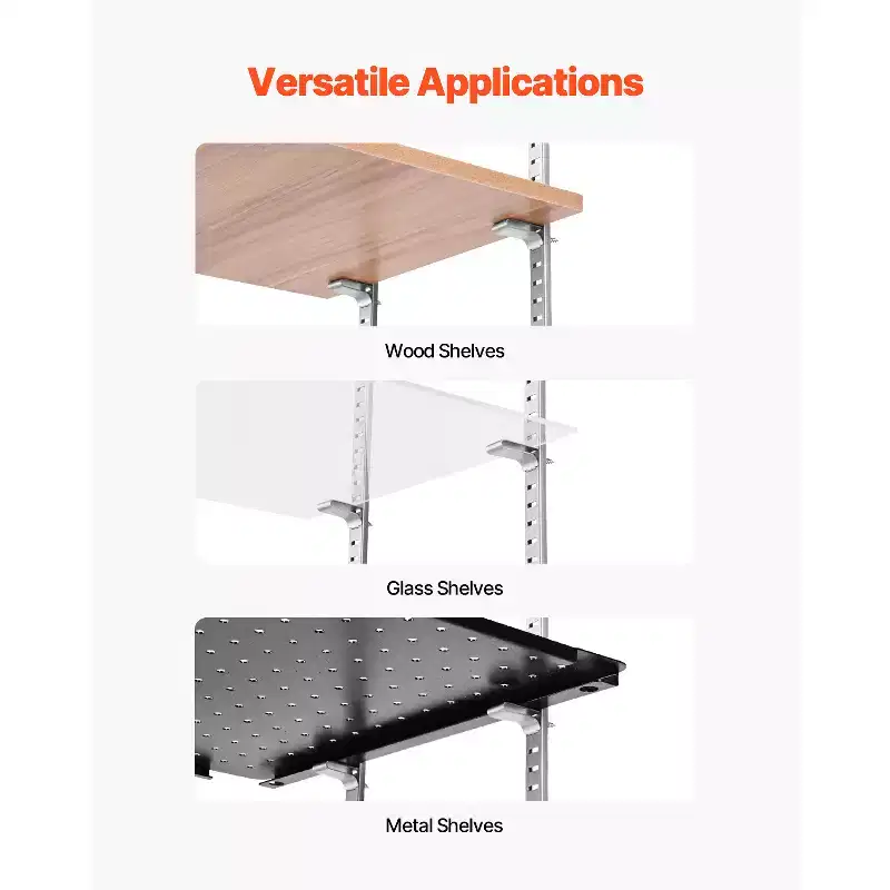 VEVOR Shelf Clips, 40 Pack, Adjustable Steel Pilaster Shelf Clips Support for Metal, Wood, Glass Shelves, Compatible with Wardrobes, Cabinets, Silver