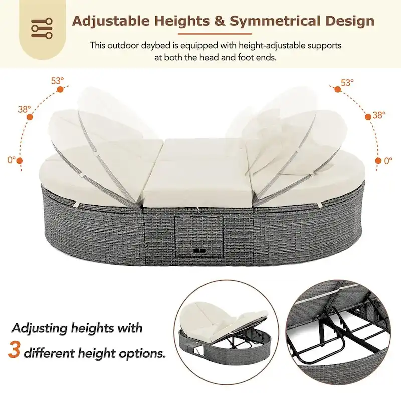 Outdoor Sun Bed Patio 2-Person Daybed with Cushions and Pillows