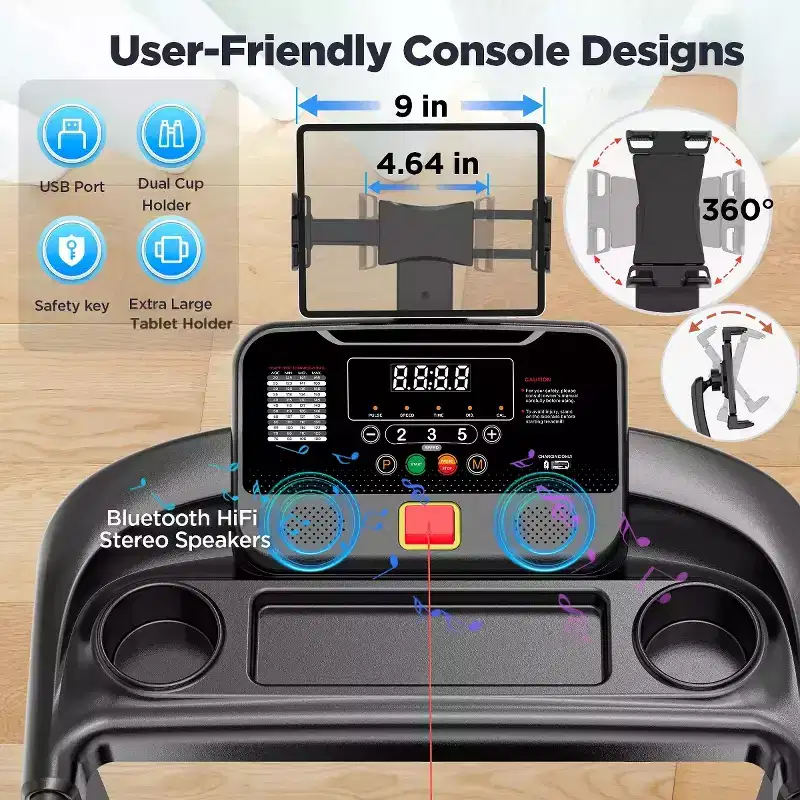 3-in-1 Electric Foldable Treadmill with 9% Incline, Foldable Treadmills for Home/Office, 3 HP Quiet Walking Running Jogging Fitness Machine