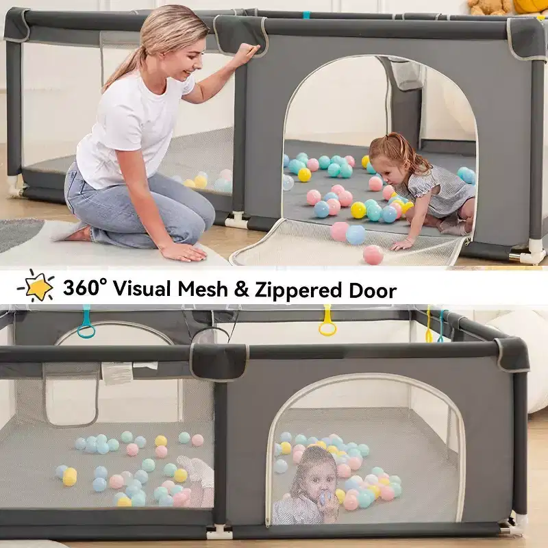 GOTGELIF 79x79 4-Panel Baby Playpen Spacious & Secure Portable Playard