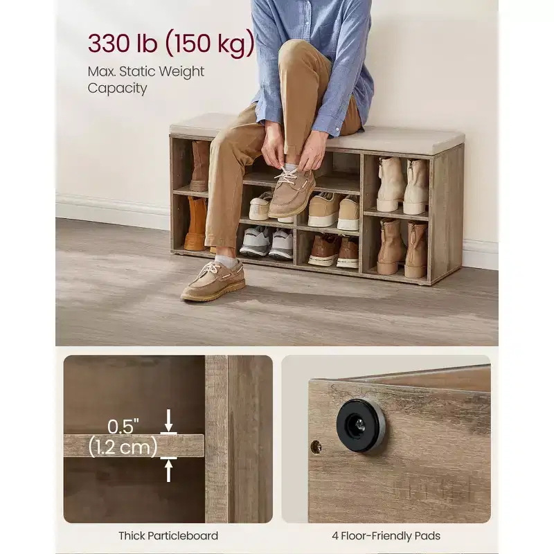 Shoe Storage Bench Shoes Organize with 10 Cushion and Cushion Seat