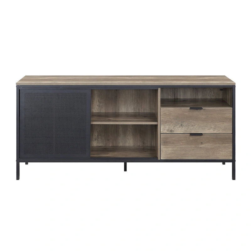 63-Inch Industrial TV Stand – Oak & Black, MDF & Metal Frame, Fits TVs up to 60 Inches