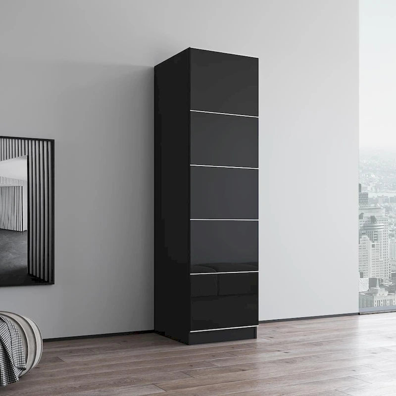 Wardrobe Armoire – Black / Grey / White, Glass Front, Matte Body, Contemporary Style