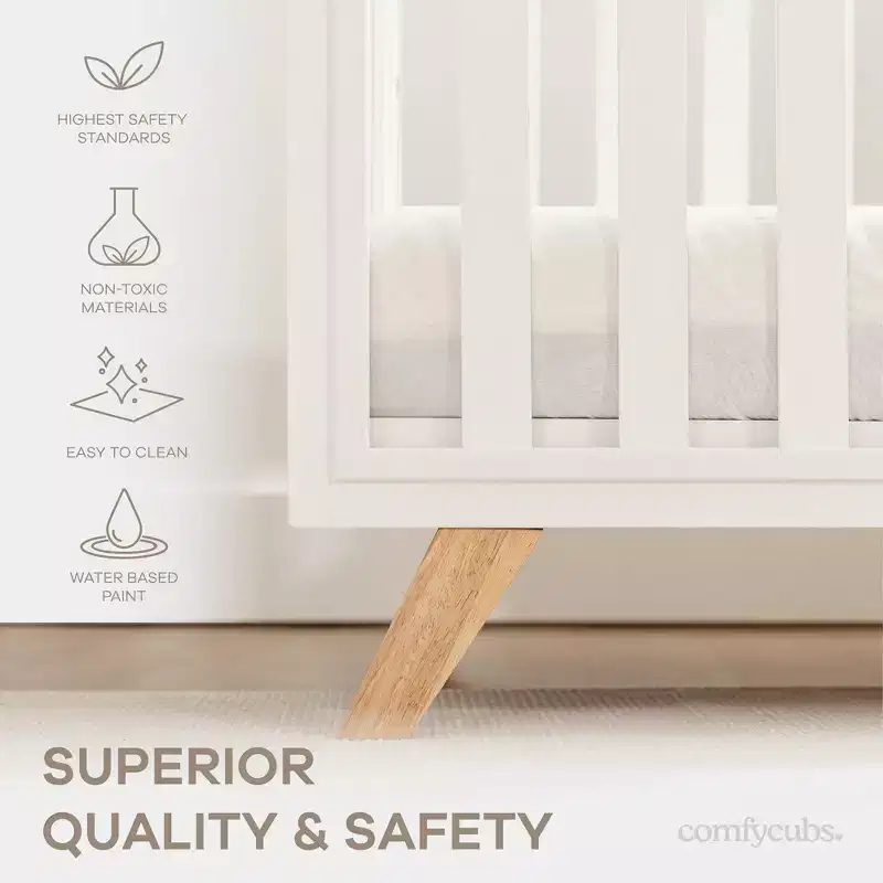 Comfy Cubs Baby Crib for 0 to 3 Years - Adjustable Mattress Height - 80 lbs Capacity Nursery Bed