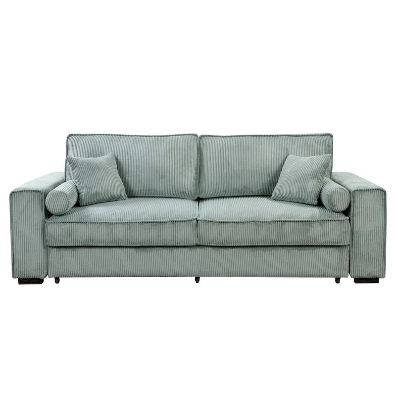 Pull-Out Sofa Bed with Storage – Light Green / Beige, Modern Style, Sinuous Spring, Seats 2