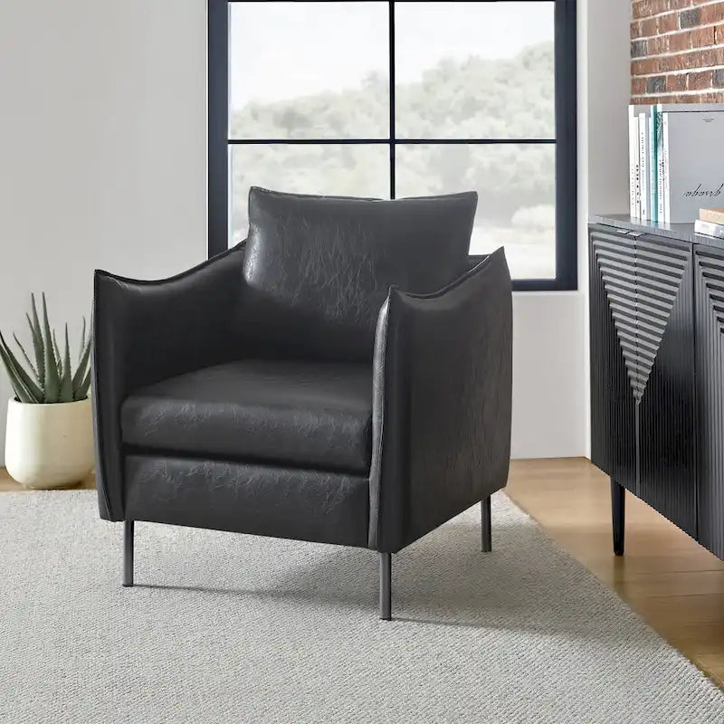 Modern Accent Chair – Black / Brown / Grey / Camel / Navy / Beige, Vegan Leather, Metal Legs, Seats 1