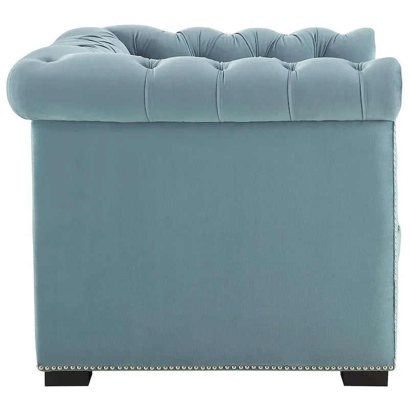 Chesterfield Armchair – Midnight Blue / Aqua / Grey / Ivory, Performance Velvet, Button Tufted, Seats 1