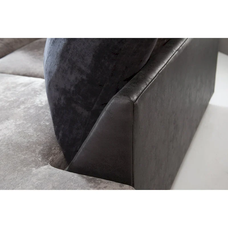 L-Shaped Sectional Sofa with Chaise, Charcoal and Black