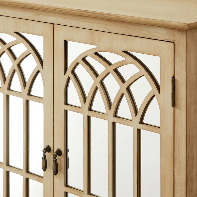 Wood Accent Cabinet with Mirrored Doors Sideboard Buffet
