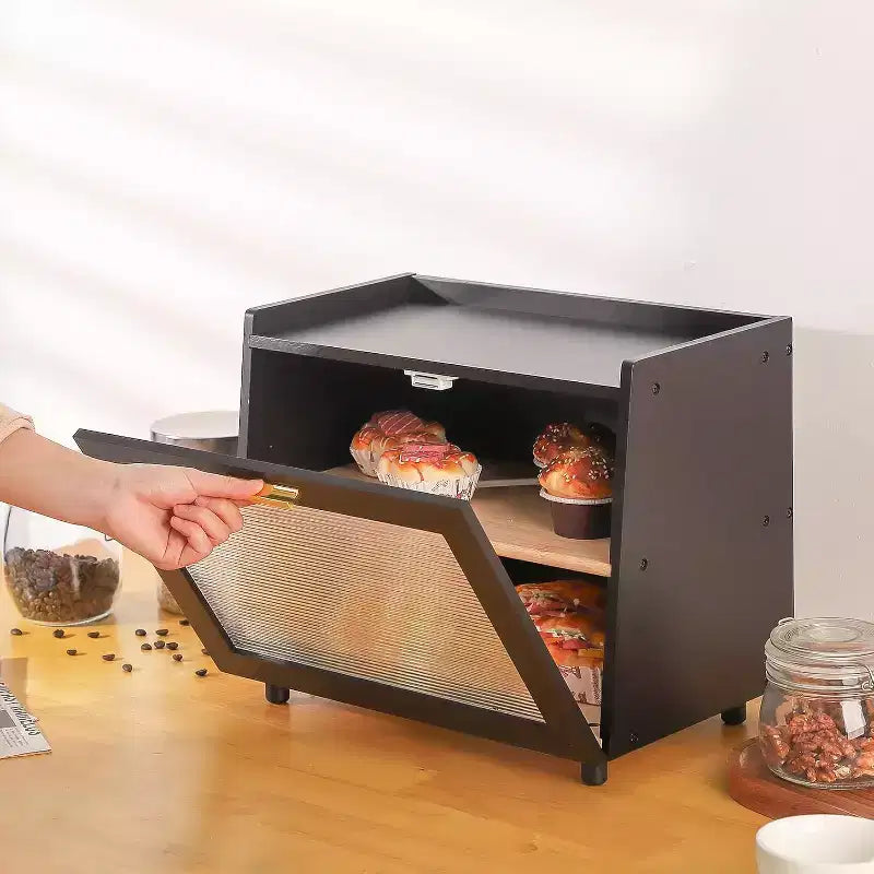 2-Layer Bamboo Bread Box with Acrylic Door, Bread Storage Container for Kitchen Countertop, Organizing Baguettes, Pastries & Baked Goods