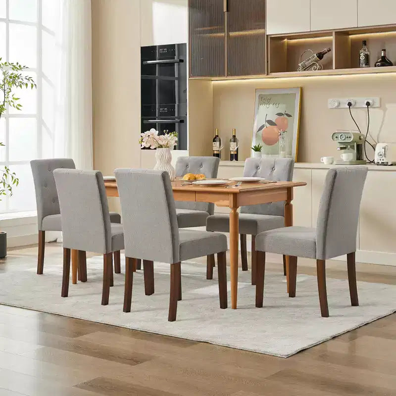 Parsons Button Tufted Dining Chairs Set of 6 / 4 - Upholstered Fabric Kitchen Chairs with Wood Legs & Padded Seats - Living Room Kitchen Furniture