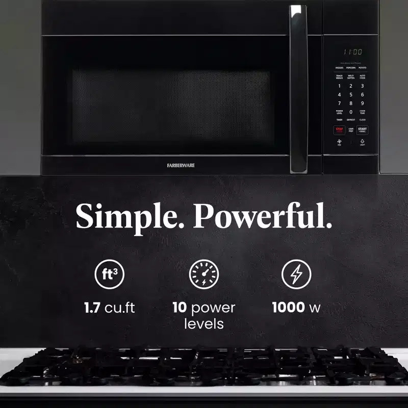 Farberware 1.7 Cu. Ft. Over-the-Range Microwave, 1000W with Smart Sensor Cooking