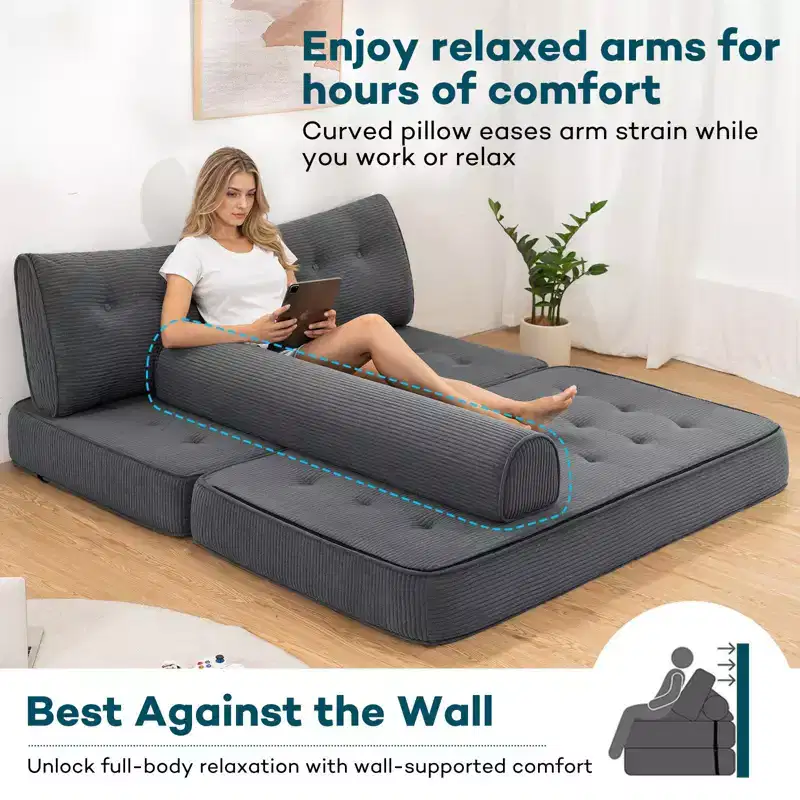 WARMOUNTS Foldable Sofa Bed with Adjustable Backrest, Convertible Queen Size Sleeper Sofa for Living Room & Office