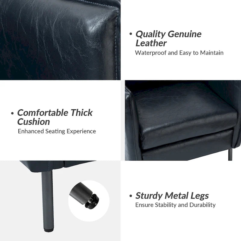Modern Accent Chair – Black / Brown / Grey / Camel / Navy / Beige, Vegan Leather, Metal Legs, Seats 1