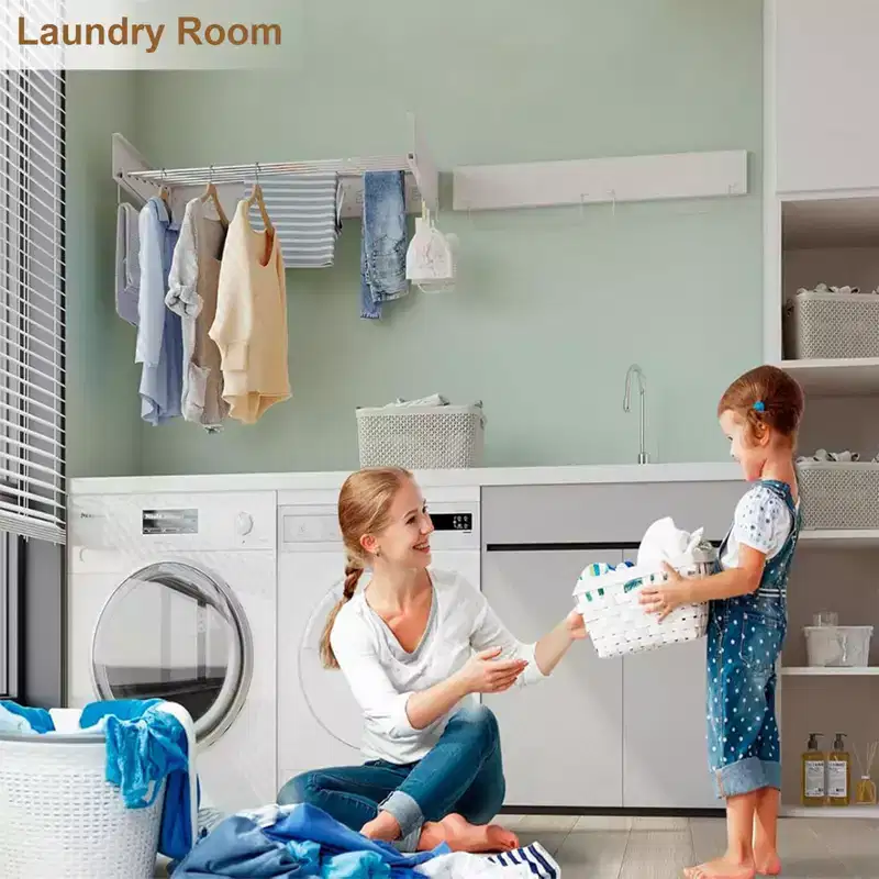Drying Rack, Alloy Foldable Wall Mounted Retractable Clothes Hanger for Space Saving