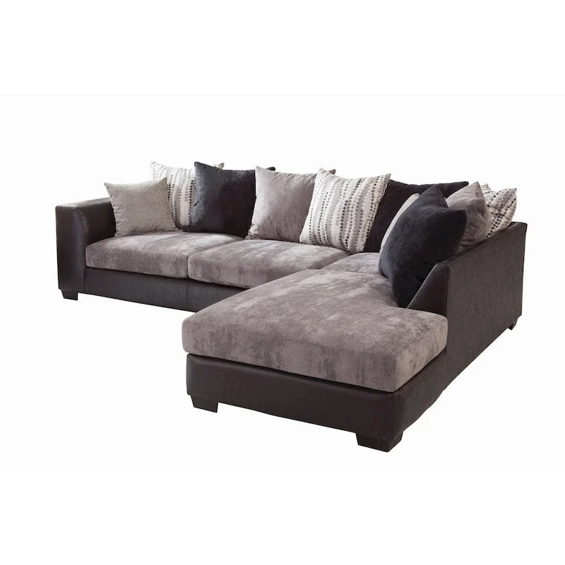 L-Shaped Sectional Sofa with Chaise, Charcoal and Black