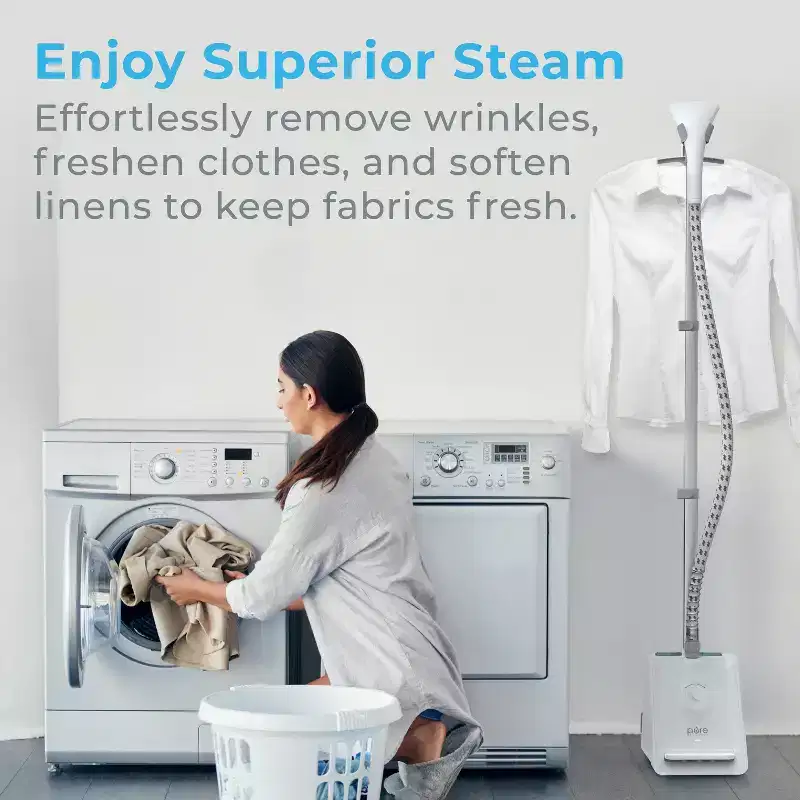 Pure Enrichment PureSteam Pro Upright Clothes Steamer with Half Gallon Tank and 4 Heat Levels - White: Garment Steamer, 60 Min Steam Time, 1500W